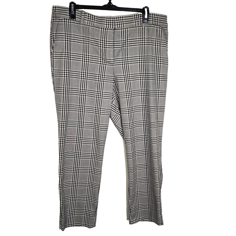 Talbots Women Dress Pants 16P White Black Plaid Hampshire Ankle Straight Stretch